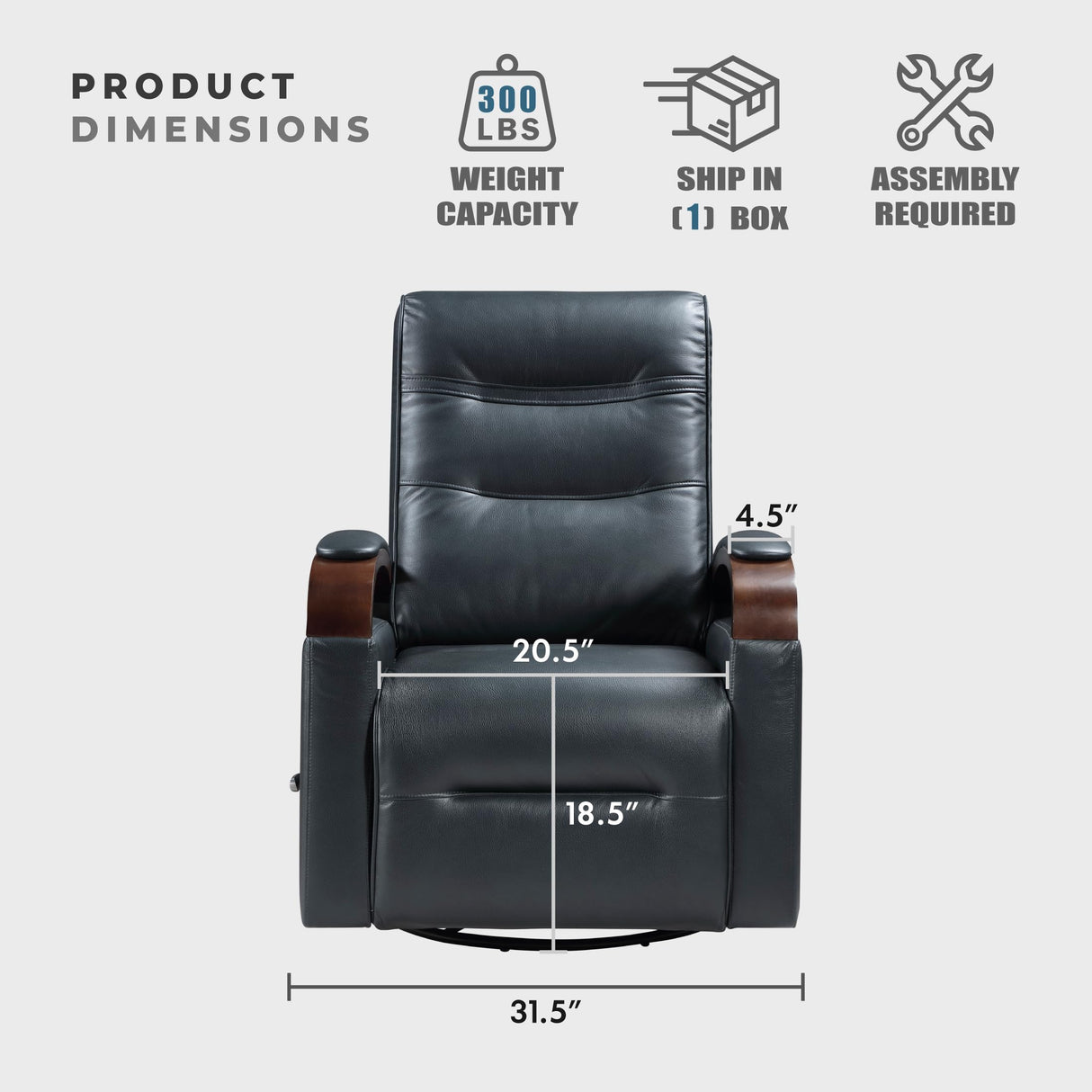 Lexicon 360 Degree Swivel Glider Reclining Chair, Breathable Faux Leather Manual Recliner, Comfy Nursery Glider Recliner, Swivel Reclining Chair for Living Room/Office/Bedroom/Apartment, Dark Blue Lexicon