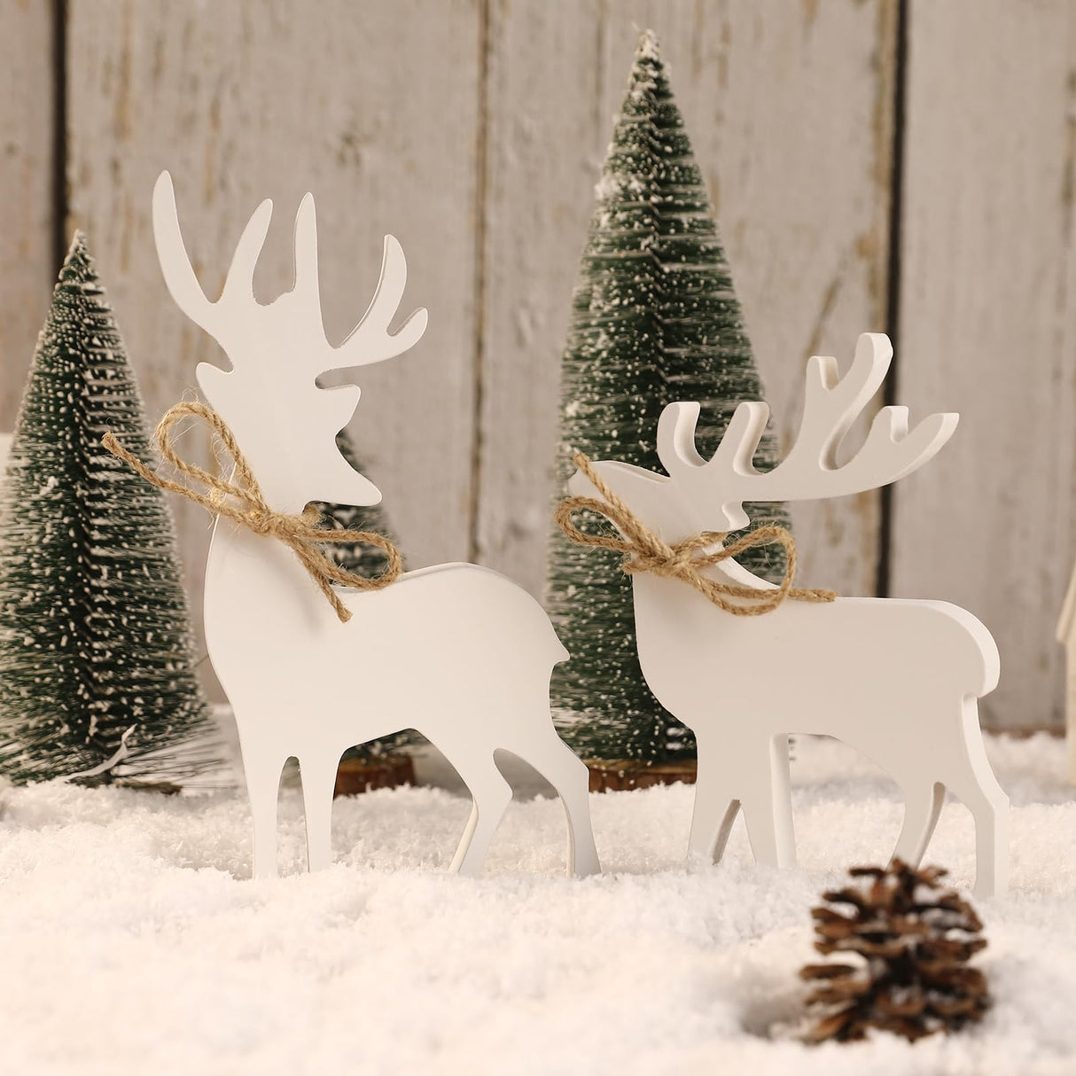 Christmas Decorations-2PCS Wooden Reindeer Sign-Christmas Decorations for Home Shelf Mantel Table Windowsill Party Decor FunouHome