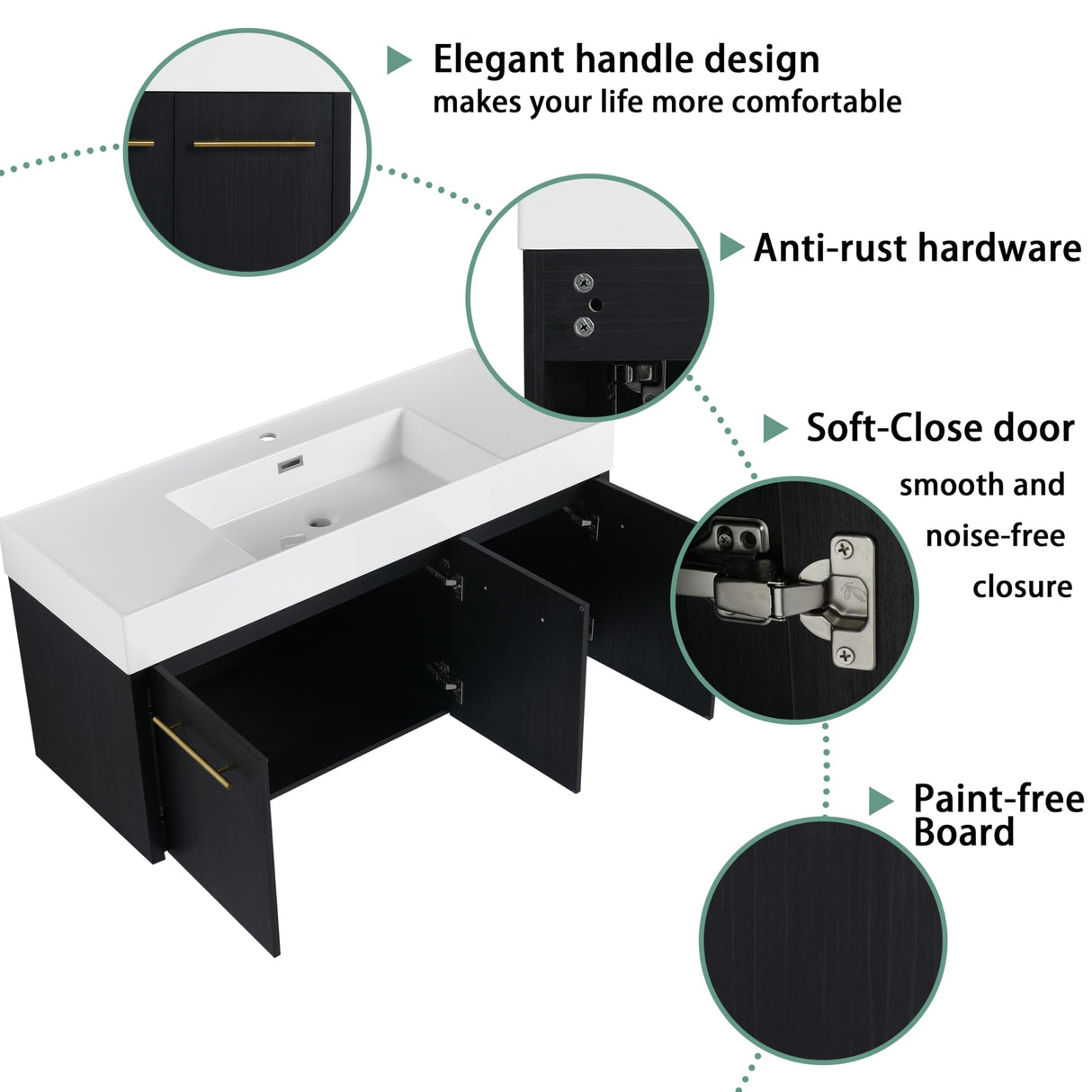 Generic 48 Inch Floating Bathroom Vanity,48"" Bathroom Vanity with Sink,Modern Single Sink Bathroom Vanity Combo,Black Wall Mounted Cabinet Set, MSJS-BVB09148BCT WoodArtSupply