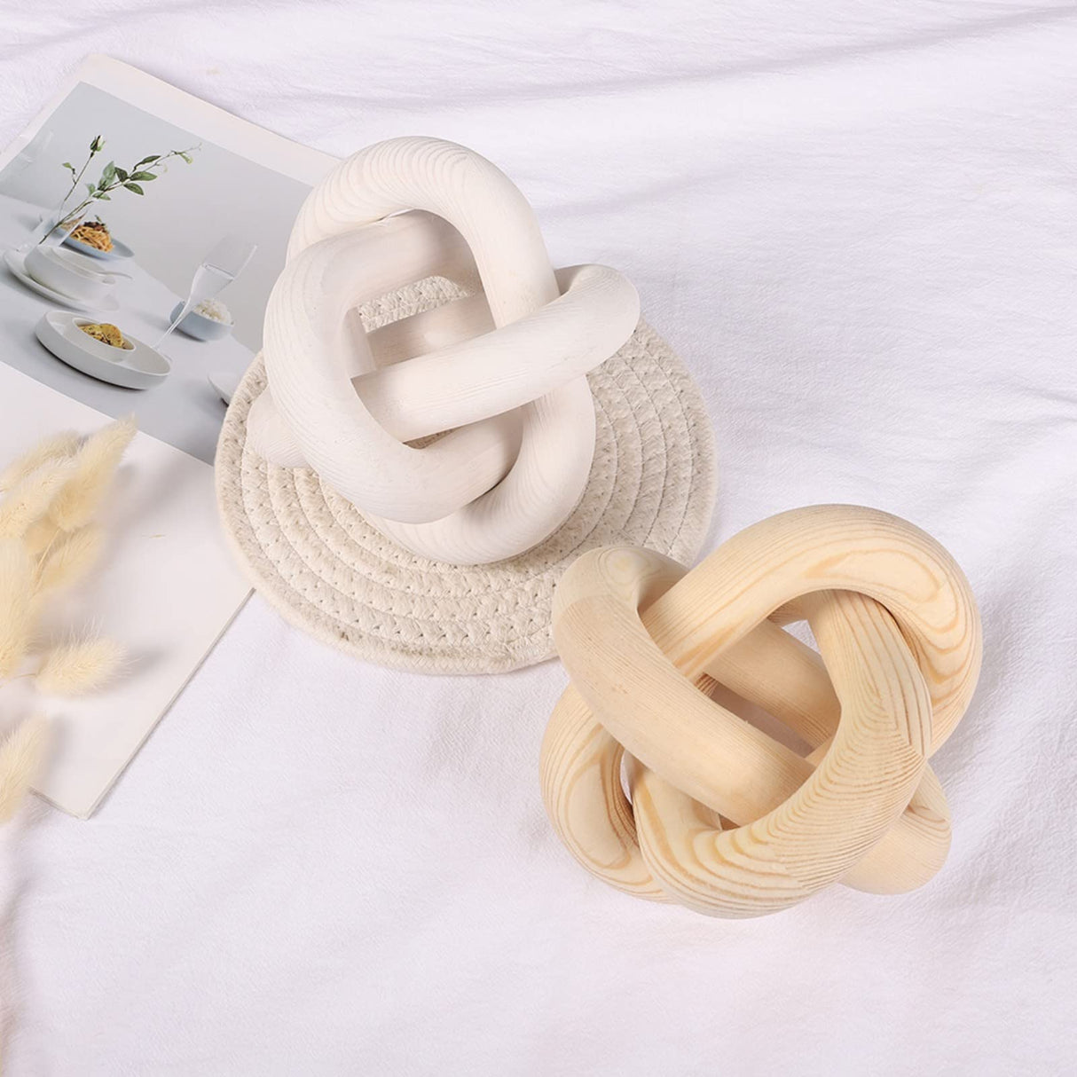 Ochine Wood Chain Link Decor 3 Link Decorative Chain Knot Hand Carved Pine Wood Chain Decor Modern Farmhouse Coffee Table Decor Wooden Rustic Chain Decor Boho Bead Garland for Living Room Bedroom Ochine