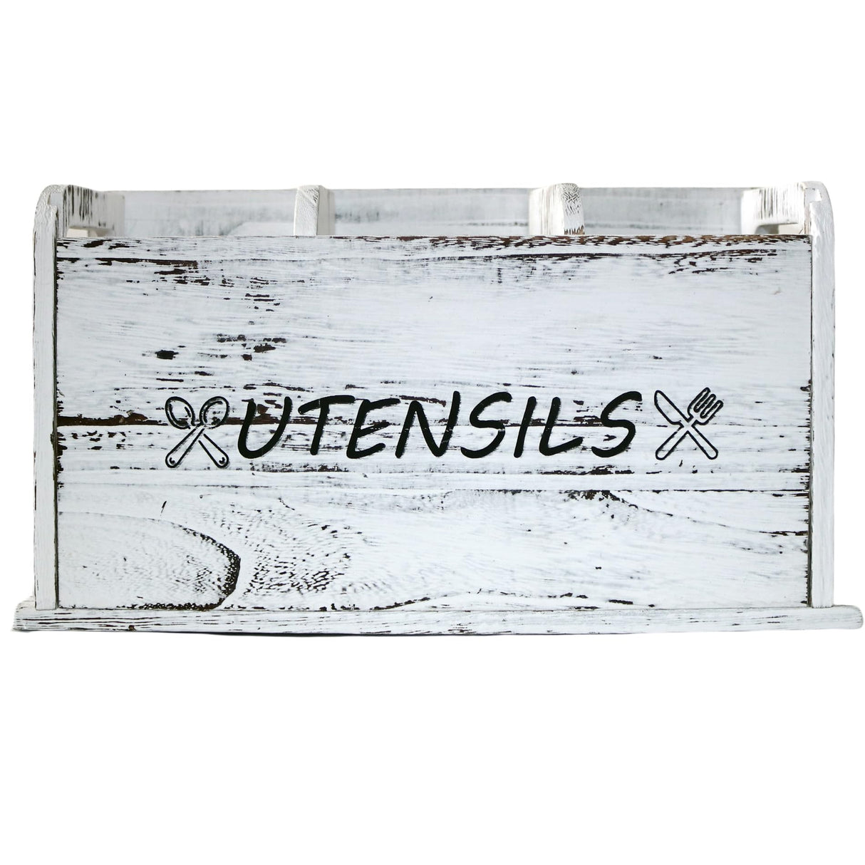 ST-BEST-P Utensil Holder Rustic Wood White Large Farmhouse Spatula Organizer for Kitchen counter Farmhouse,Countertop,Cooking Tools Storage (White) ST-BEST-P