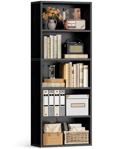 Casaottima 5-Tier Open Bookshelf and Bookcase, Floor Standing Display Storage Shelves for Living Room, Tall Book Shelf for Bedroom, Home Office, Dining Room, Black