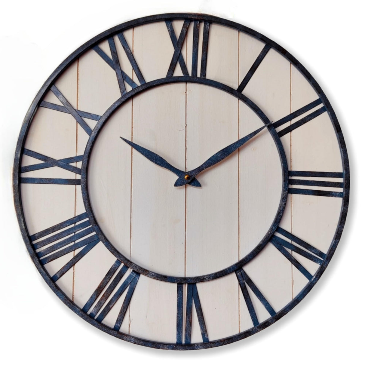 Evursua 20 Inch Large Metal&Wood Wall Clocks Modern Rustic Blend Farmhouse Clocks Distressed Real Wood Handmade Clock for Living Room Decor Home Wall Hanging Accessories Oversized Evursua