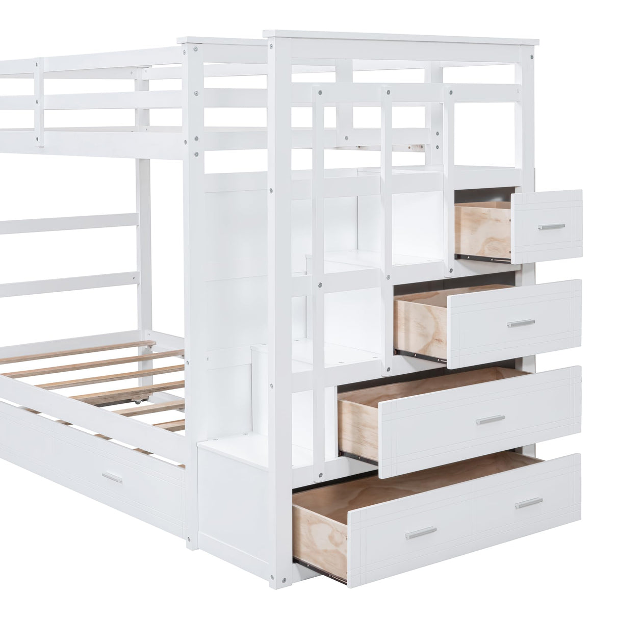 Harper & Bright Designs Twin Over Twin Bunk Bed with Trundle and Staircase, Solid Wood Bunk Bed for Kids Teens Adults (Natural White) Harper & Bright Designs