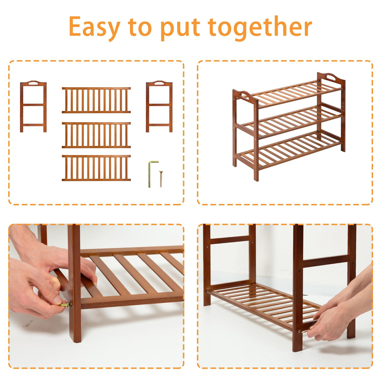 RMXANL 3 Tier Bamboo Shoe Rack, Free Standing Shoes Rack Shoe Shelf Shoe Organizer for Closet, Entryway, Bedroom, Living Room, Front Door, Studio, Bathroom RMXANL