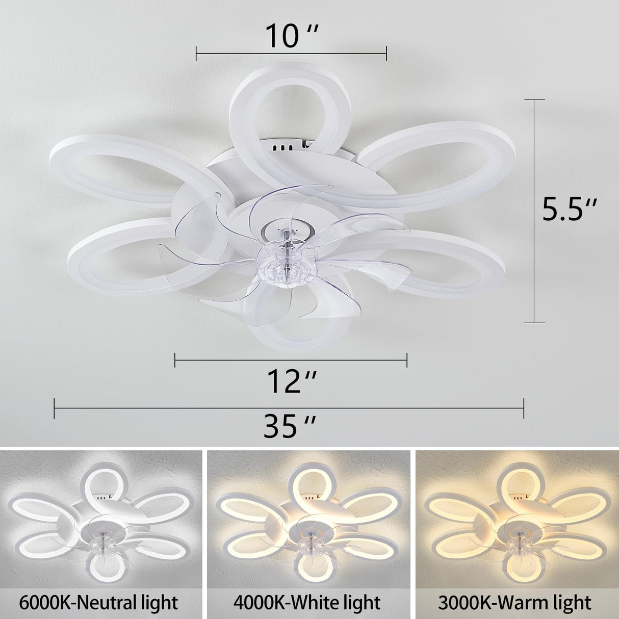 SIJINCHEN Ceiling Fans with Lights and Remote, 25 Inch Modern Low Profile Flush Mount Ceiling Fan, Dimmable LED Ceiling Light Fixture, Small Ceiling Fans for Bedroom, Kitchen, Indoor-White SIJINCHEN