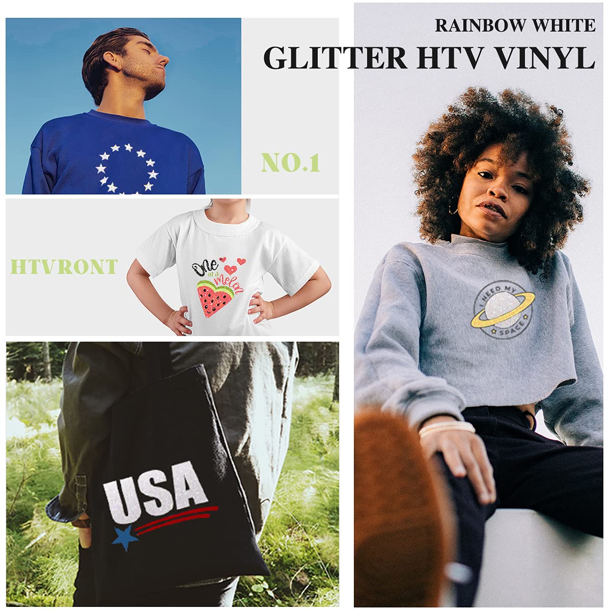 HTVRONT Rainbow White Glitter HTV Vinyl Roll-12 x 6 FT White Glitter Heat Transfer Vinyl, White Glitter Iron on Vinyl for Cricut & Silhouette Cameo HTVRONT