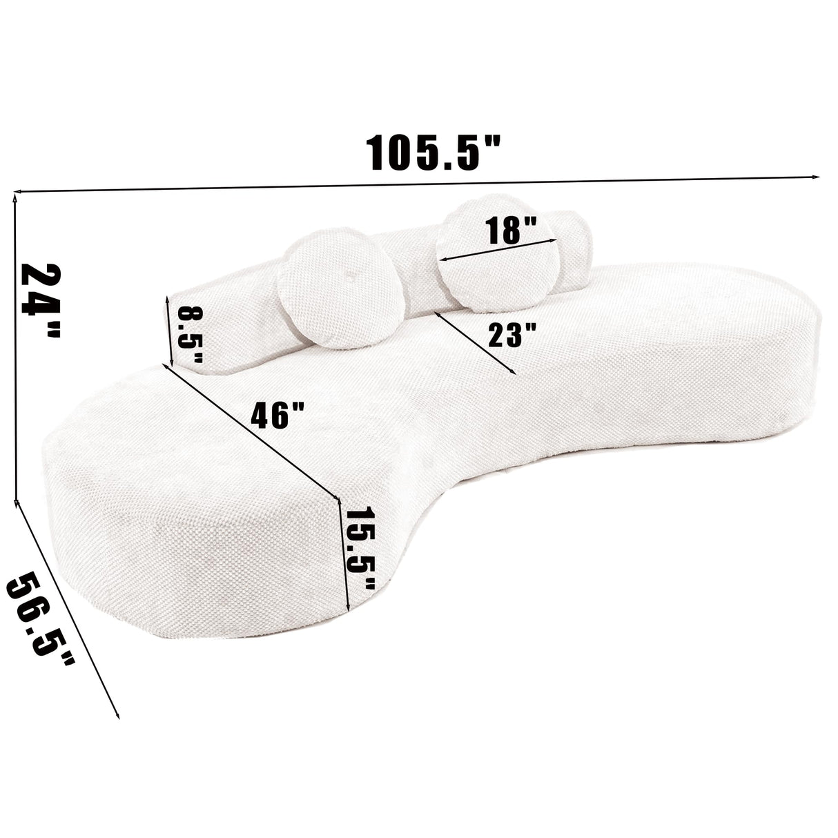 105.5''Curved Sofa,Cloud Couch Sofa,Modern Minimalist Sofa,3-4 Seater Couch with 2 Pillows,Bedroom, No Assembly Required, Point-Shaped Corduroy White HZANHY