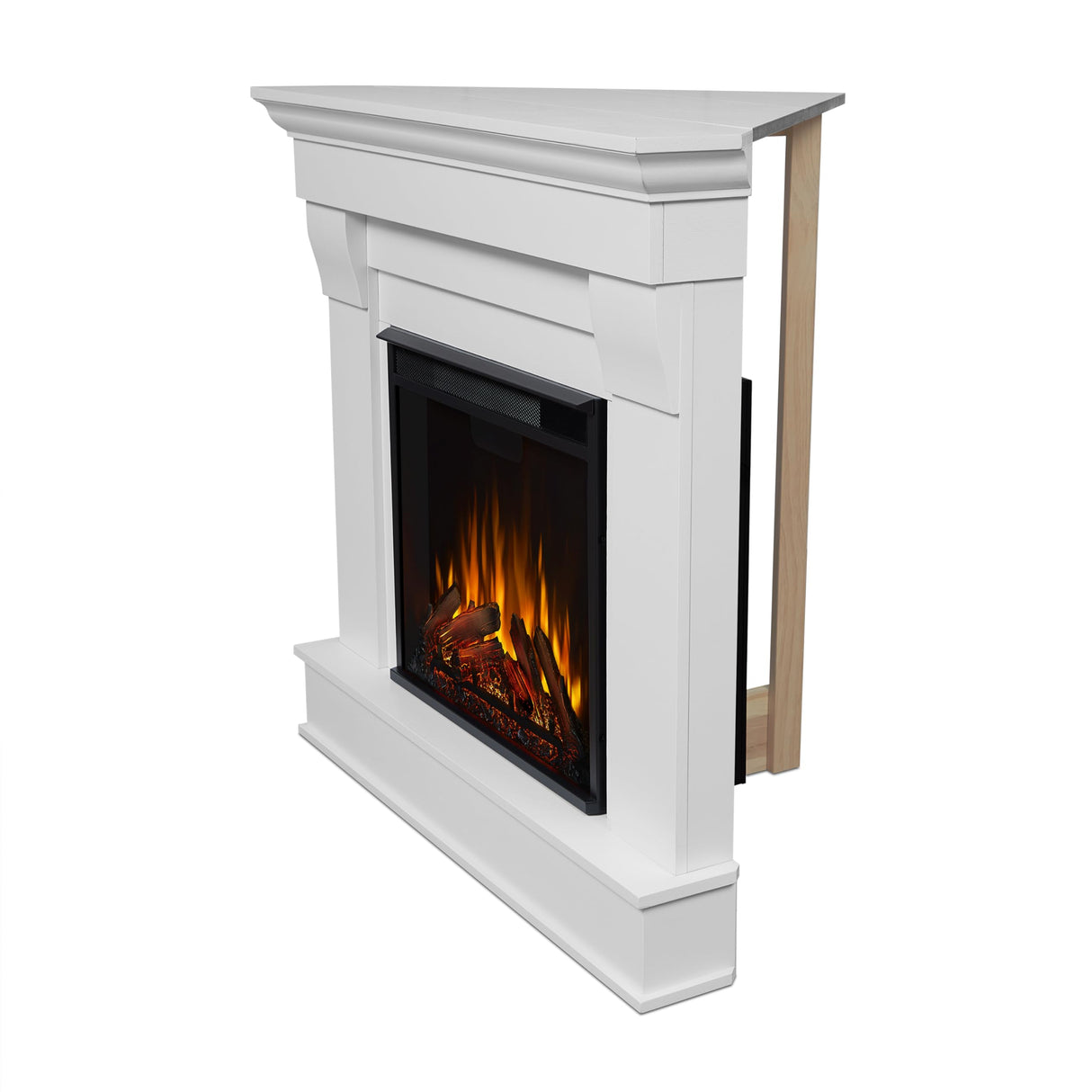 Real Flame Chateau 41" Corner Electric Fireplace with Mantel for Living Room or Bedroom, Replaceable Fireplace Insert Heater, Realistic Log and Flame Effect, Remote Control, Timer, White Real Flame