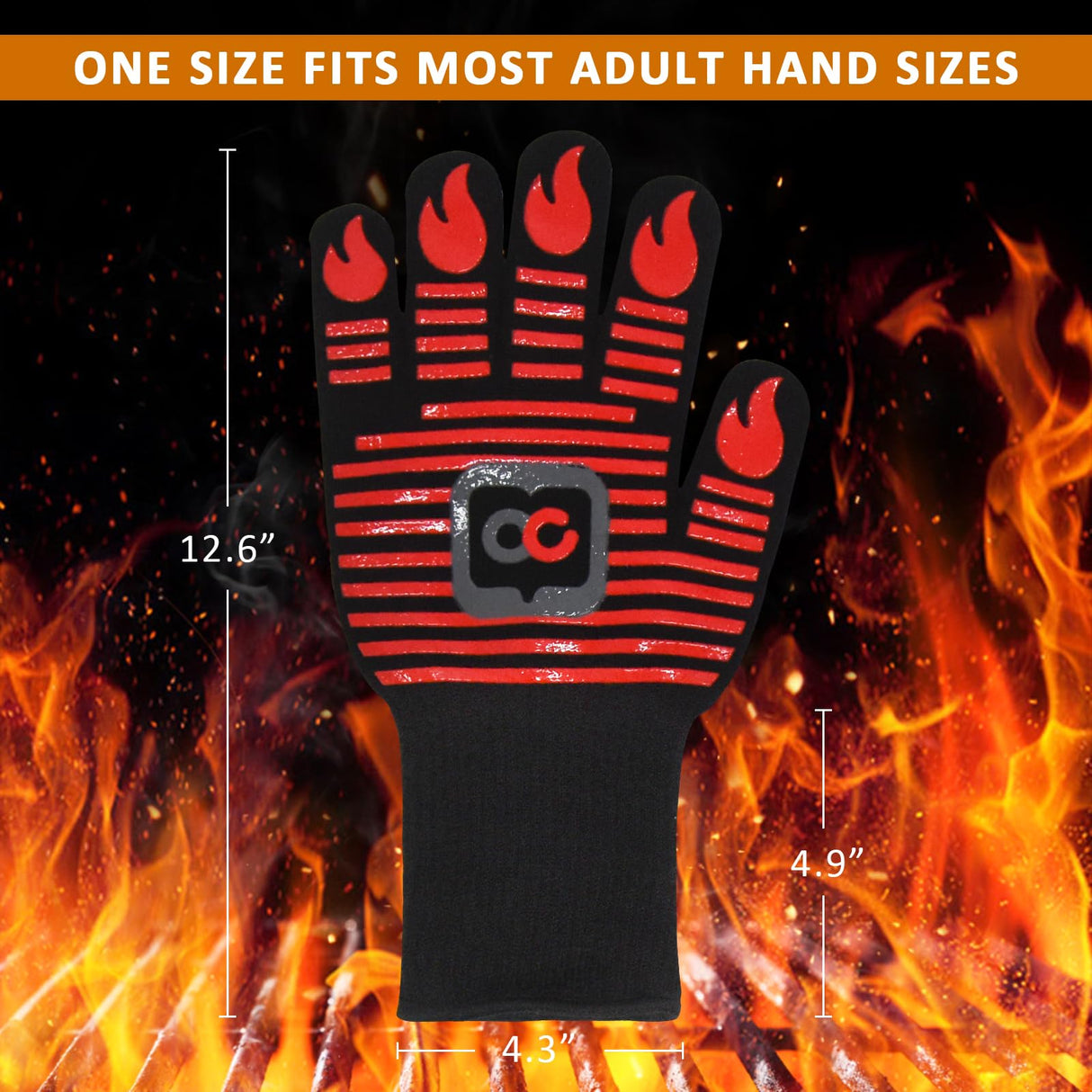 OURCAMP BBQ Gloves, 1472 Degree F Heat Resistant Grilling Gloves Silicone Non-Slip Oven Gloves Long Kitchen Gloves for Barbecue, Cooking, Baking, Cutting (Red) OURCAMP