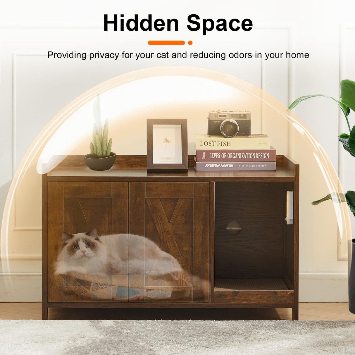 CHARMELEON Cat Litter Box Enclosure,Hidden Litter Box Furniture Cabinet with Scratch Pad & Sensor Light,Wooden Pet House Side End Table for Living Room,Bedroom,31.5" Lx19.69 Wx19.69 H(Rustic Brown) CHARMELEON