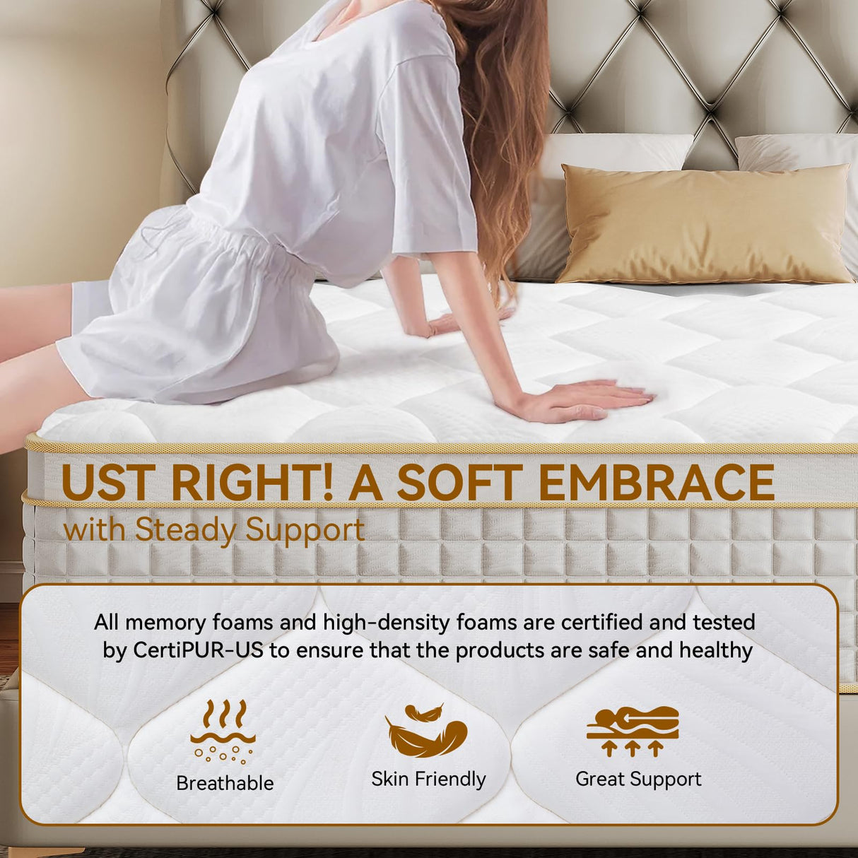 Ruanrest Queen Mattress 12 inch, Hybrid Mattress in a Box with Memory Foam and Pocket Springs for Pressure Relief, Medium Firm Queen Size Mattress, Motion Isolation, CertiPUR-US. Ruanrest