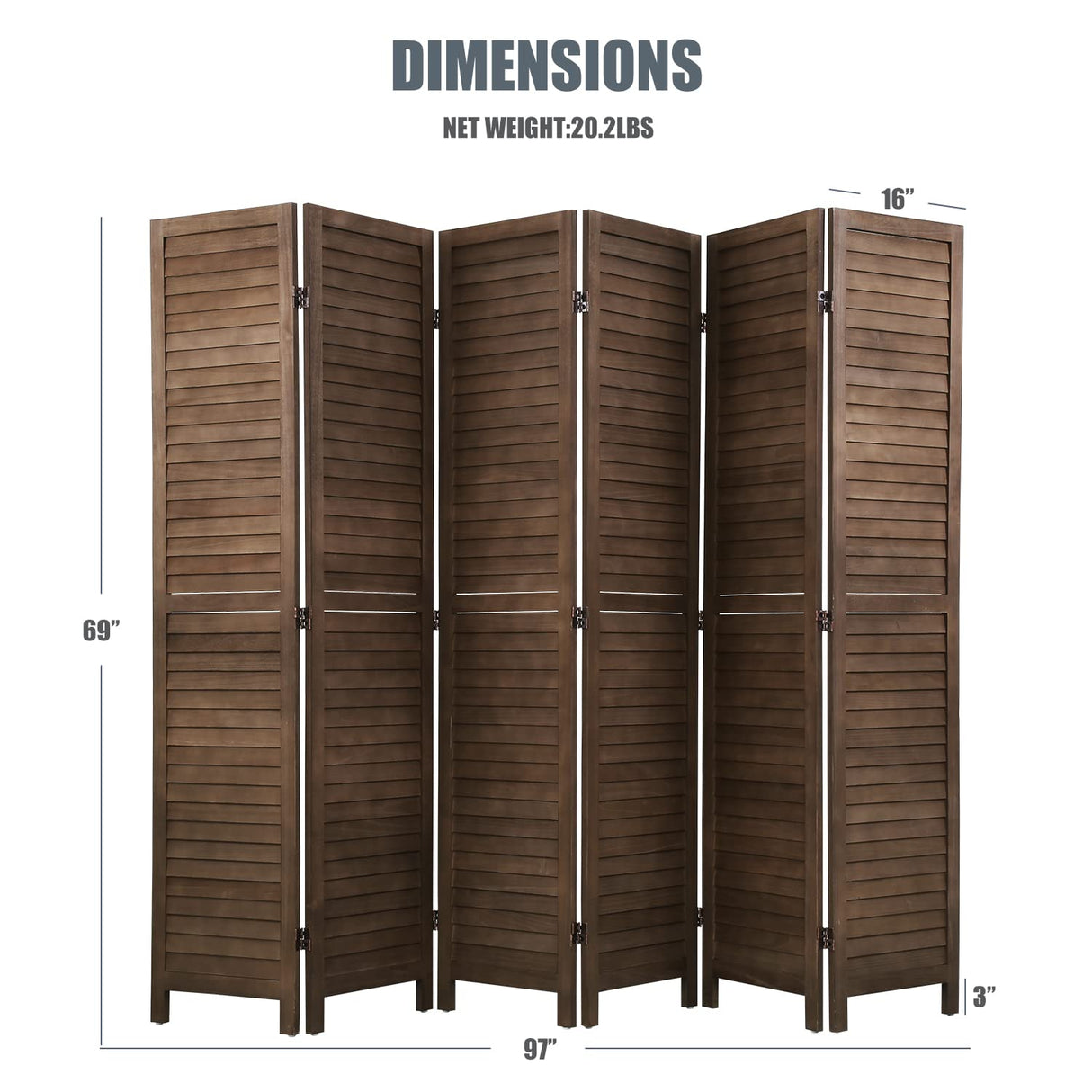 Room Divider 6 Panels, 5.75FT Wooden Room Divider Wall Folding Privacy Screens Freestanding Partition for Home Office Bedroom NChanmar