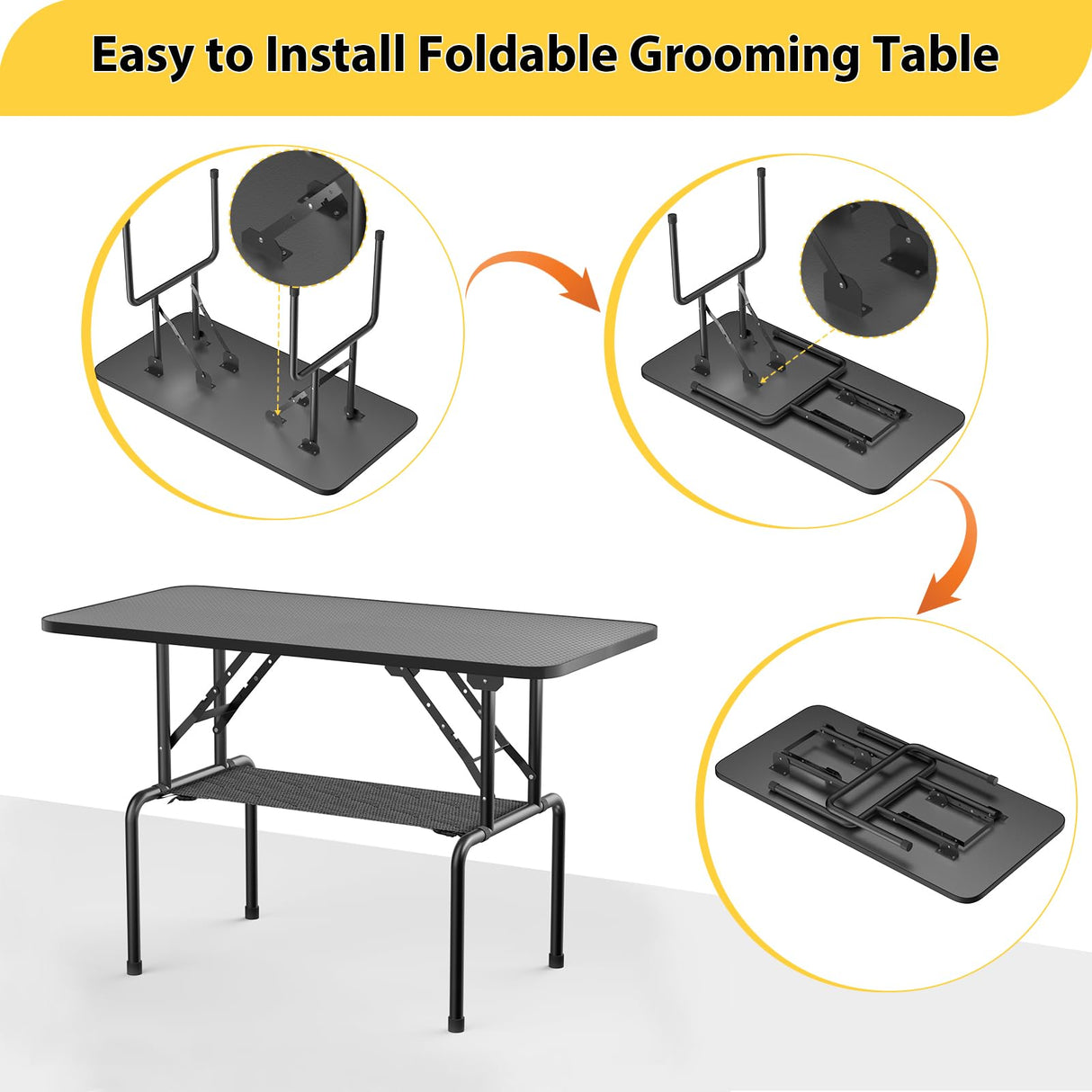 ROOMTEC 46 Inch Dog Grooming Table,Foldable Pet Grooming Tables at Home with Adjustable Arm,Nooses, Mesh Tray ROOMTEC