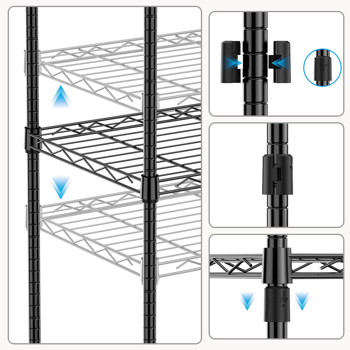 M MZG 1250 lbs 5 Tier Shelf Metal Storage Shelves Wire Rack Closet Organizers with Wheel for Garage Kitchen Bathroom Laundry Black 13.7" D x 23.6" W x 62.4" H M MZG