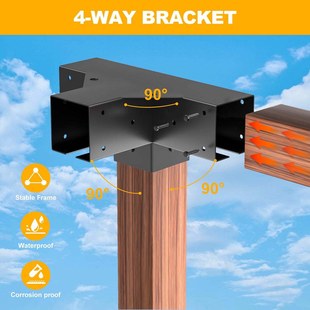 Wilkblck Pergola Brackets Kit 4''x 4'', Gazebo Brackets 2 Set Heavy Duty 4-Way Right Angle Corner Bracket with Pergola Post Base, DIY Pergola Kit Wilkblck
