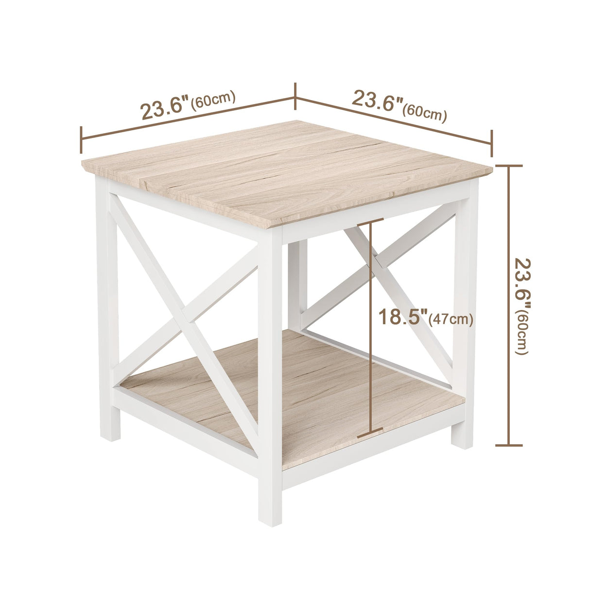 ChooChoo End Table, 24 Inch End Table with 2-Tier Storage Shelf, Side Table for Living Room, Wood Nightstand for Bedroom, Office, Oak ChooChoo