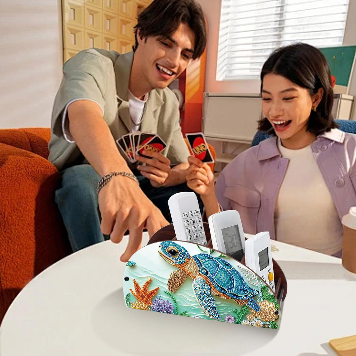 DIY Diamond Painting Storage Box – Sea Turtle Swimming Through Ocean, 5D Diamond Art Rhinestone Mosaic Craft Organizer for TV/AC Remotes, Makeup Brushes & Desk Supplies AiYuanzsh