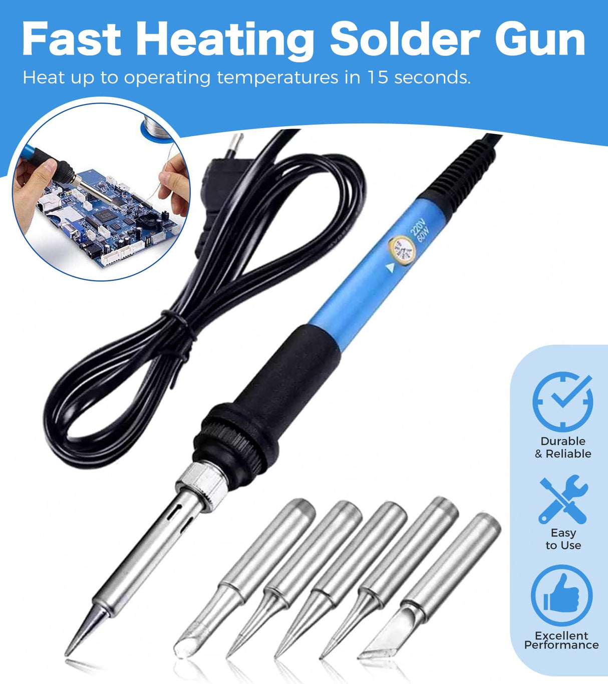 Hicello Soldering Iron Kit, 60W 220V Adjustable Temperature Welding Tool, including 5PCS Replacement Tips, Temperature Adjust Soldering Iron, Desoldering Pump, Tin Wire Tube, Soldering Iron Stand Hicello