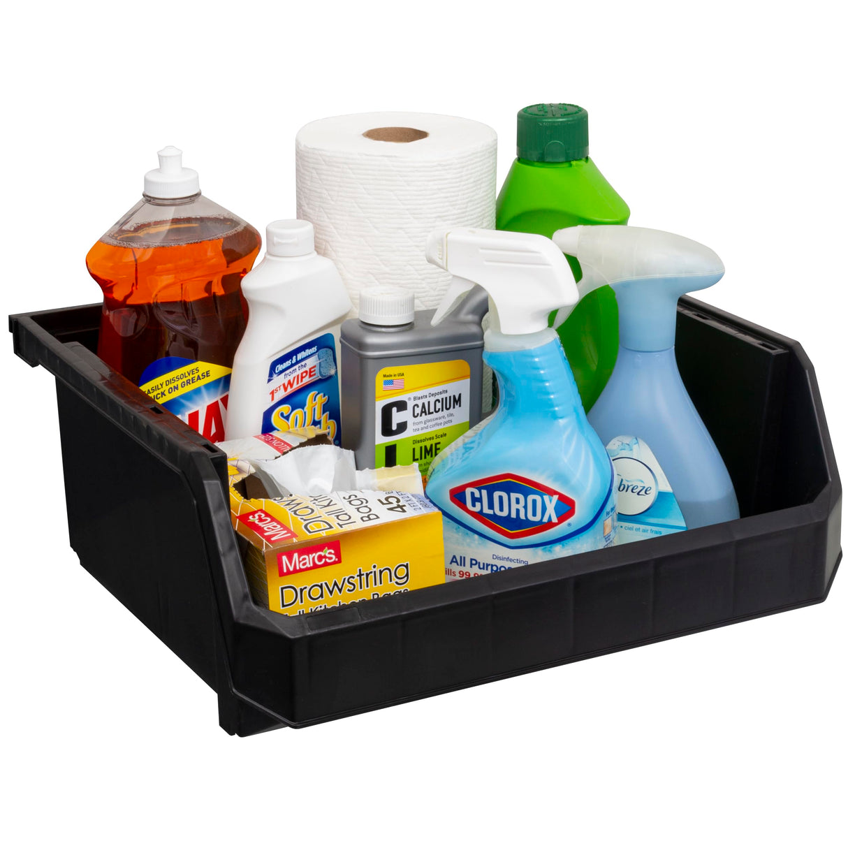 ReadySpace Plastic Containers for Organizing and Storage Bins for Closet, Kitchen, Office, Garage or Pantry Organization, Stackable Bins, Extra Large (14.8" x 16.5" x 7"), 4-Pack, Black ReadySpace