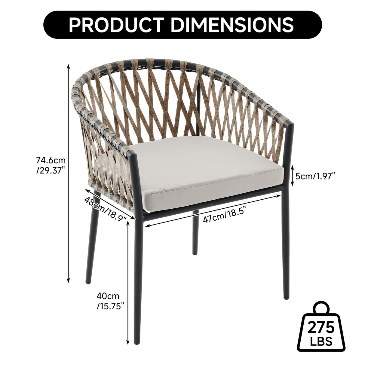 Thinlute Patio Dining Chairs Set of 4, Outdoor Rattan Wicker Chair with Armrest and Cushions, All-Weather Bistro Chairs with Curved Back for Garden, Backyard, Porch, Poolside, Deck, Gray Thinlute