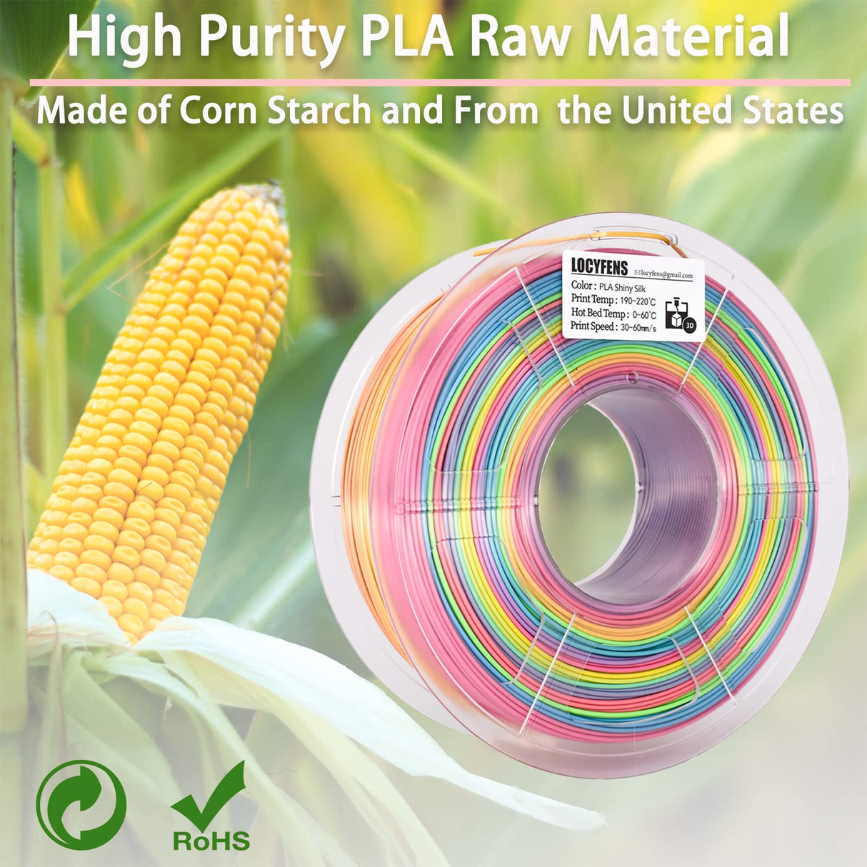 LOCYFENS Silk PLA Filament Multicolor, 3D Printer Filament Rainbow PLA Filament 1.75mm +/- 0.02mm, 3D Printing Filament 1kg/2.2lbs LOCYFENS