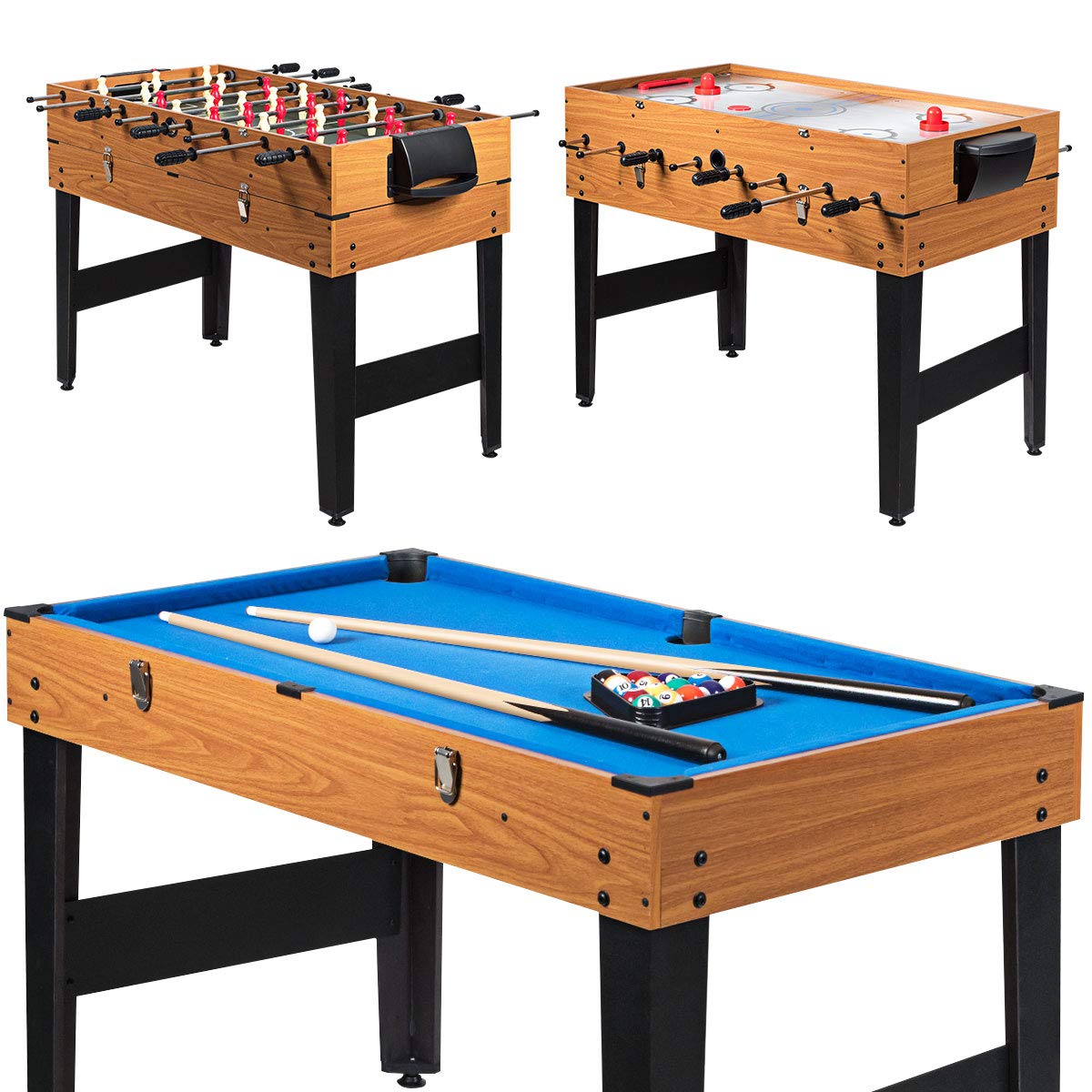 Giantex Multi Game Table, 3-in-1 48" Combo Game Table w/Soccer, Billiard, Slide Hockey, Wood Foosball Table, Perfect for Game Rooms, Arcades, Bars, Parties, Family Night Giantex