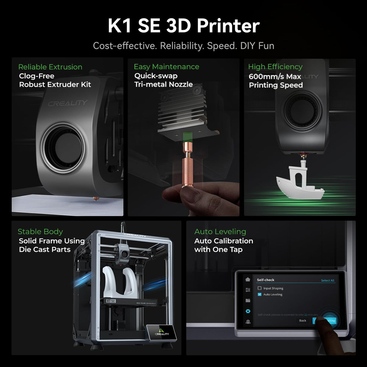 Creality K1 SE 3D Printer, 2024 New Version 600mm/s High-Speed Hands-Free Auto Leveling Flagship-Level Direct Extruder Quick-swap Tri-Metal Nozzle K1 Upgrade 3D Printer Creality