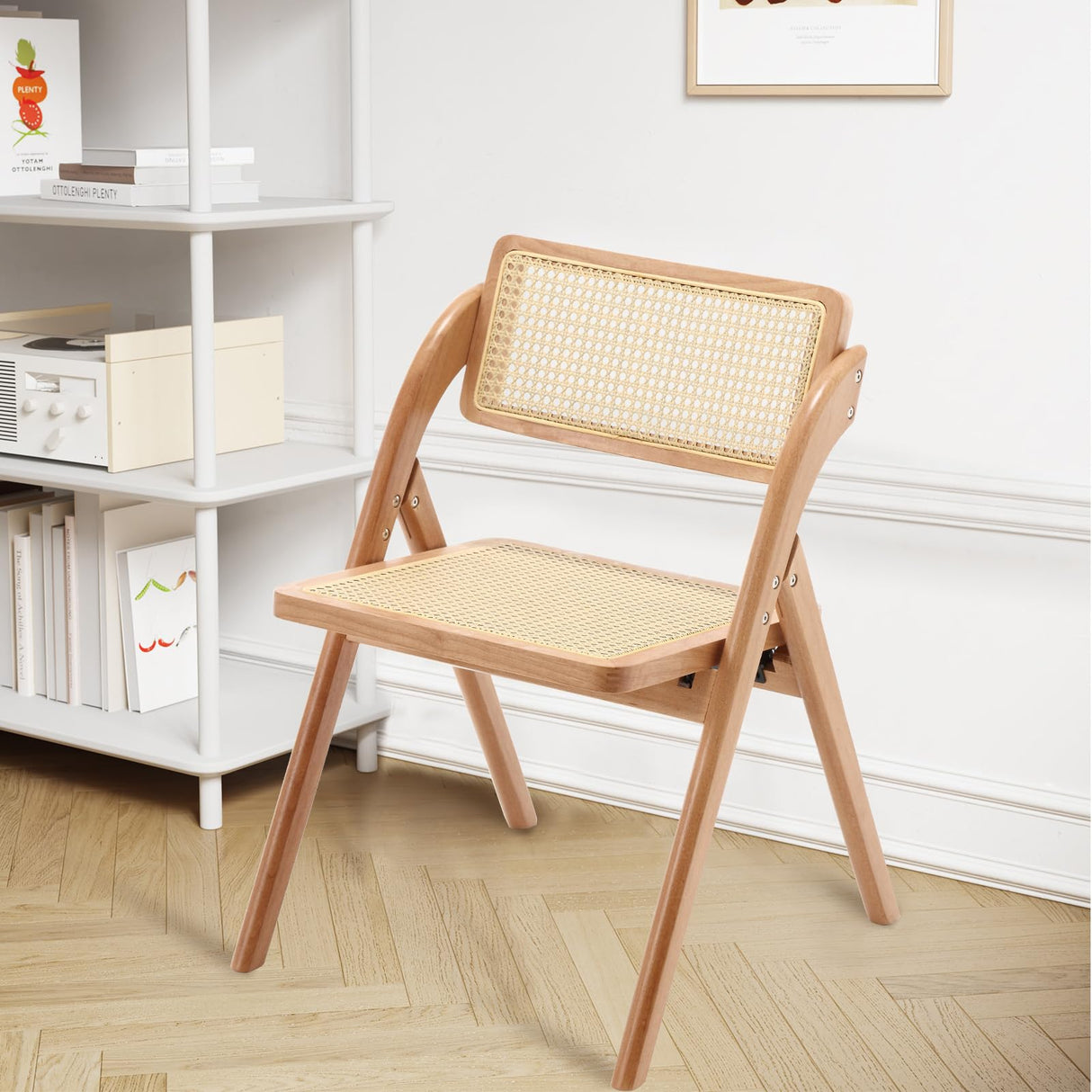 Bekrvio Folding Chair Solid Wood Rattan Chairs, Mid-Century Modern Rattan Dining Chairs with Cane Back Handmade for Living Room Bedroom, Garden Balcony, Office, No Assembly Required (Natural) Bekrvio