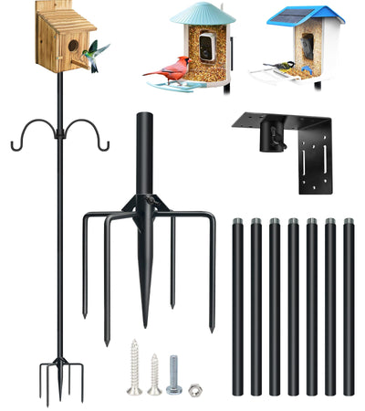 Upgrade 92In Smart Bird Feeder Pole, Outdoor Bird House Poles Mount Kit for Smart Bird Feeder & Wooden Bird House, Adjustable Heavy Duty Birdhouse Pole Stand Set with 5-Prong Base and Shepherd Hook