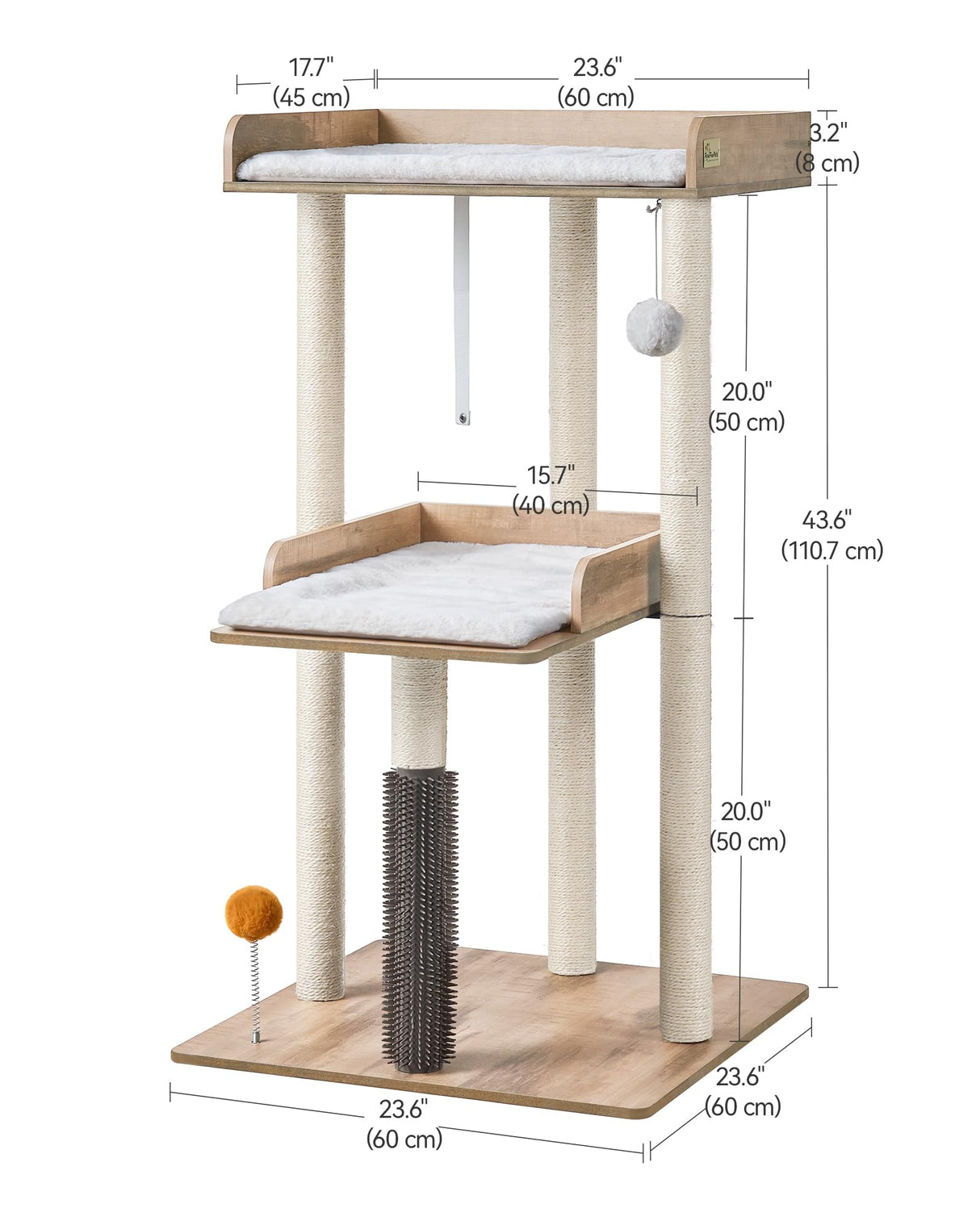 FourFurPets 43.7" Cat Tree, Modern Cat Tree Tower, Cat Tower for Indoor Cats Large Adult, Cat Condo with Scratching Post, Large Perch and Removable Pads, Greige FourFurPets