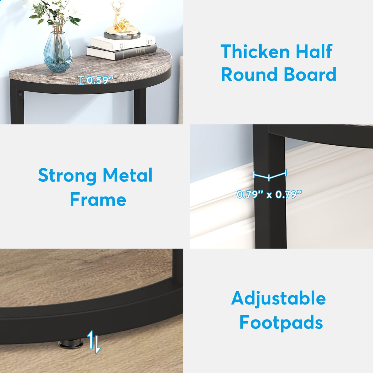 Tribesigns 2-Tier End Table Half Round, Narrow Semi Circle Side Tables with Storage Shelf, Farmhouse Demi-Lune Accent Table Curved Edge Wood Slim C Table for Sofa Couch, Living Room Small Space Tribesigns