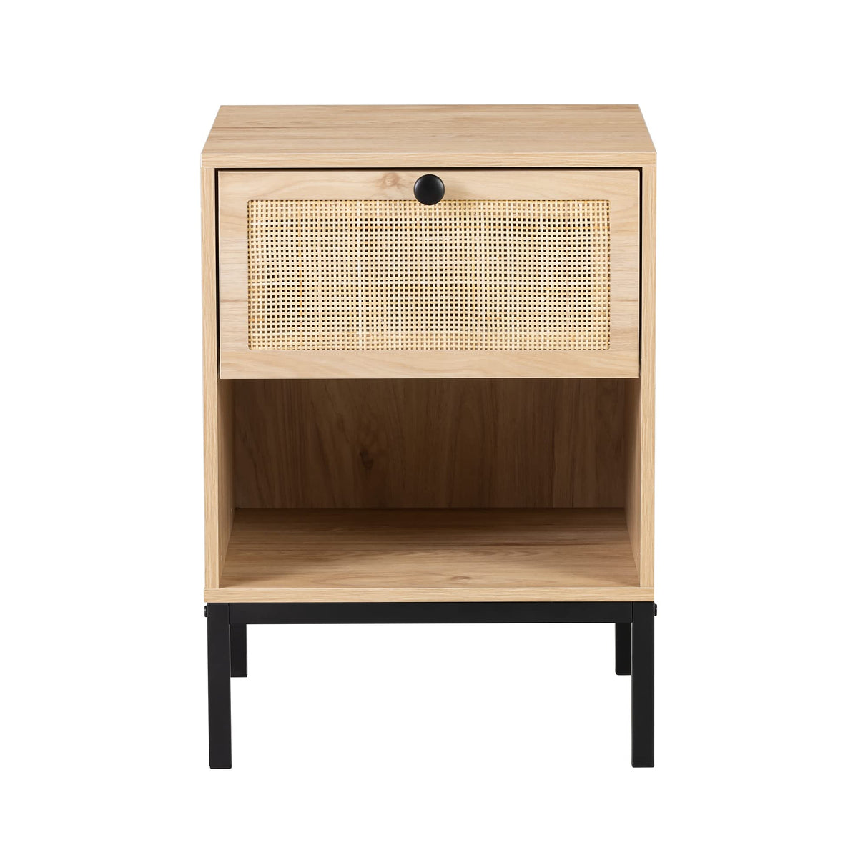 XIAO WEI Rattan Nightstand Set of 2 with Handmade Natural Rattan Drawer, Bedside Table Set of 2, Accent End Table, Boho Night Stand for Bedroom, Living Room, Metal Legs Small XIAO WEI