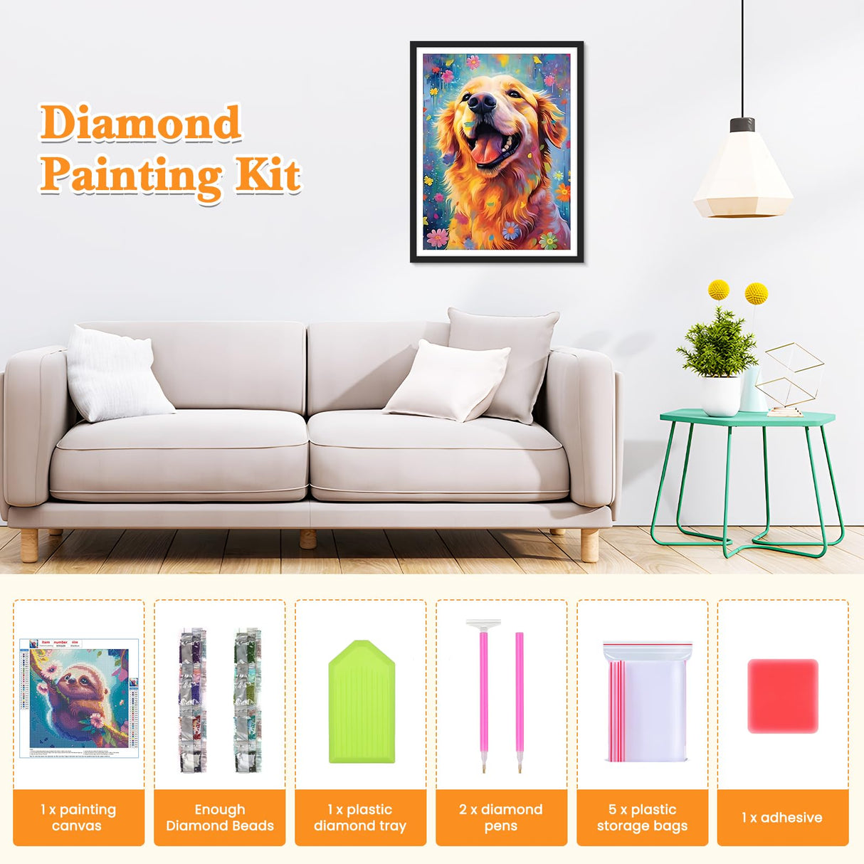 RICUVED Diamond Art Kits for Adults, Dog Diamond Art Kits Full Drill 5D Animal Diamond Art, Golden Retriever Gem Dots Art and Crafts for Gift Home Wall Decor 12x16 Inch/30x40cm RICUVED