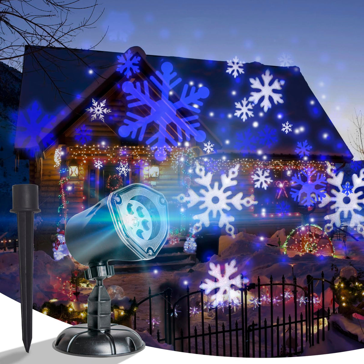 Vanthylit Christmas Projector Lights Outdoor, White Blue Snowflakes Projection Outside, Waterproof LED Landscape Christmas Light for Window Yard House Party Xmas Indoor Decor Vanthylit
