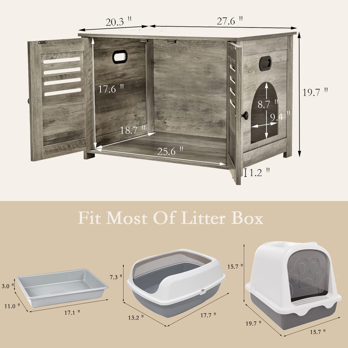 DINZI LVJ Litter Box Enclosure, Cat Litter House with Louvered Doors, Entrance Can Be on Left or Right Side, Spacious Hidden Washroom for Most of Box, Furniture Cabinet, Gray Wash DINZI LVJ