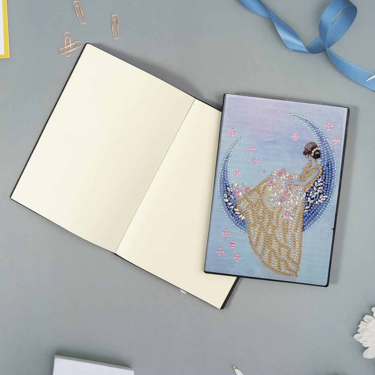 DIY 5D Diamond Art Painting Notebook Kits Moon Fairy Girl Princess Leather Cover Special Shaped Journal Sketchbook Crystal Diamond Art Hardcover Dairy Book Birthday Gift 8.26x5.9IN Generic