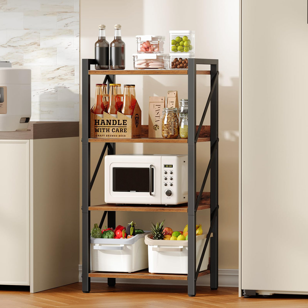 HOOBRO Bookshelf, 4-Tier Industrial Bookcase, Book Shelf Storage Organizer, Small Bookshelf with Metal Frame for Living Room, Bedroom, Home Office, Kitchen, Rustic Brown and Black BF40SJ01 HOOBRO