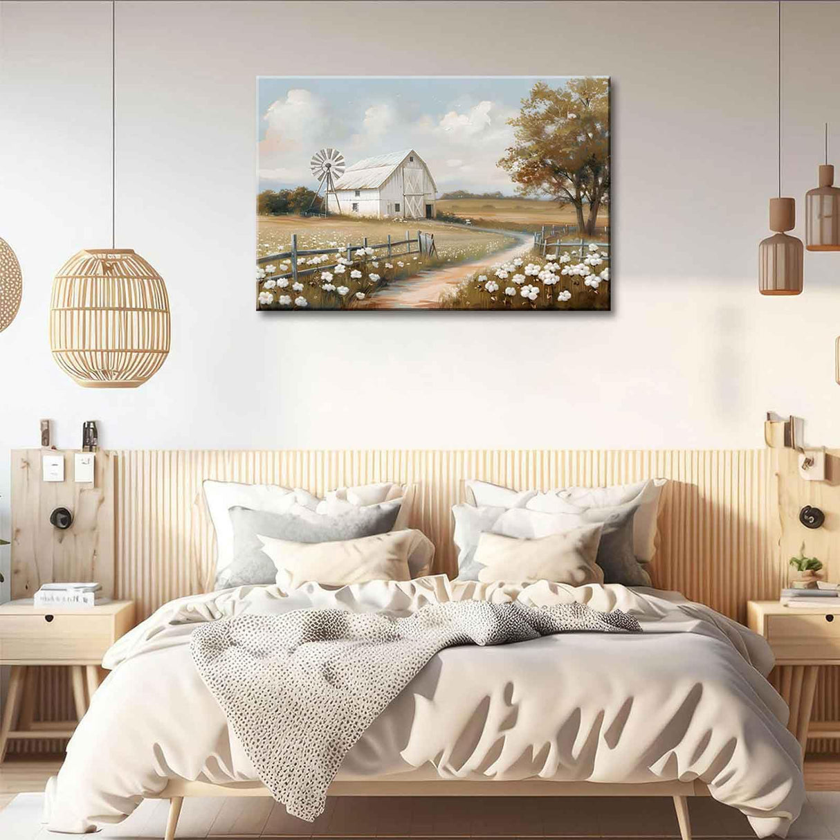 Farmhouse Barn Canvas Wall Art Rustic Farm Nature landscape Decor Pictures Retro Flower Field Meadow Barn Windmill Posters Prints for Home Decoration Bathroom Bedroom Living Room Decoration styfasin
