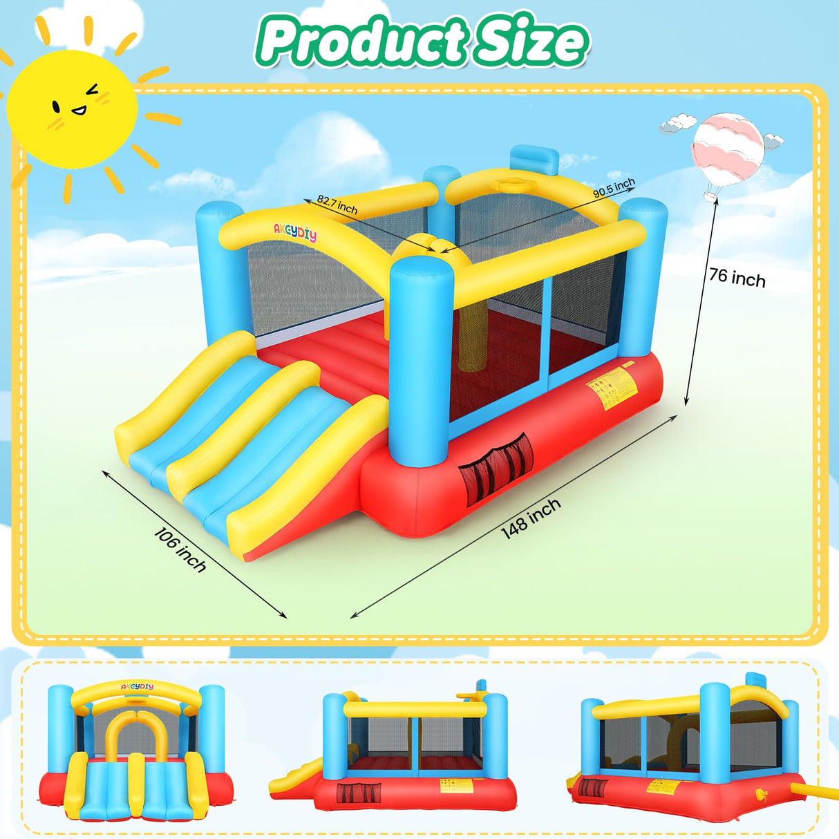 Bounce House, Inflatable Bounce House for Kids 3-12, Bouncy House with 2 Slides for Outdoor Backyard/Indoor, Bouncy Castle, Jump House for Toddlers Kids Party AKEYDIY