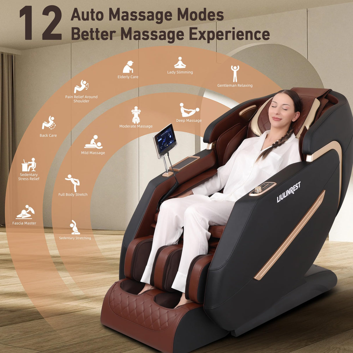 LIULINREST 2025 4D Massage Chair Full Body, Zero Gravity Massage Chair with SL-Track & Heating, Massage Shiatsu Recliner Chair with Smart Voice Control, Touchable Screen, Airbags, Foot Rollers (Brown) LIULINREST