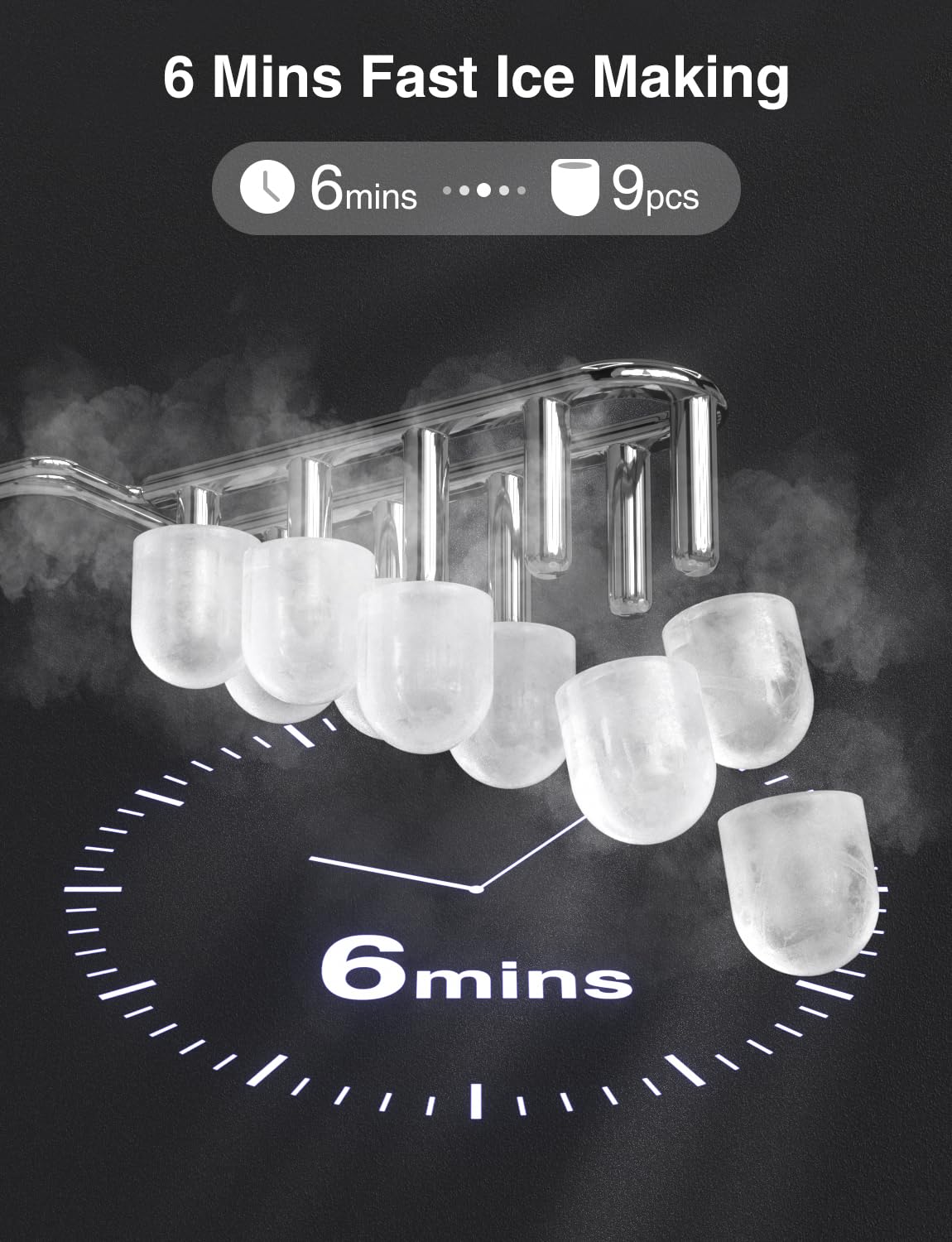 CROWNFUL Ice Maker Countertop, Portable Self-Cleaning Ice Maker Machine with Handle, Scoop and Basket, 9 Bullet Ice Cubes in 6 Mins, 26lbs/24H, Ideal for Home, Kitchen, Office, Bar, Party CROWNFUL