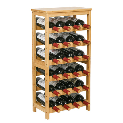 VASMIA Wine Rack Free Standing Floor, 6-Tier Display Wine Storage Shelves with Table Top, 24-Bottle Bamboo Wine Rack Shelf for Kitchen Bar Dining Room Living Room, Natural