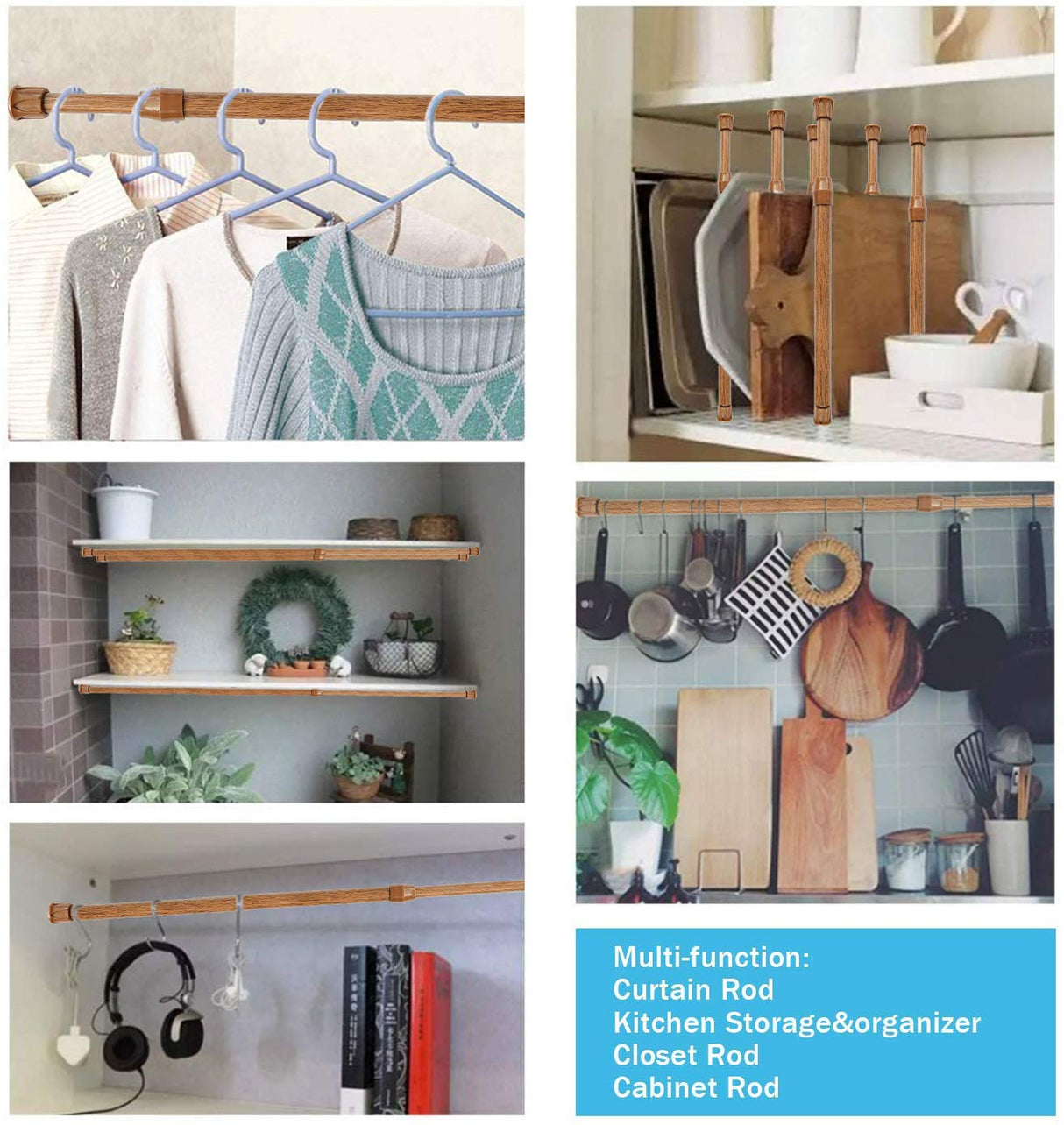 AIZESI Spring Tension Curtain Rods Short Tension Rod (Wood, 16" to 28"-2Pcs, Optimum Scope of Application 16 to 24 inch, Can't Hang Heavy Curtains) AIZESI