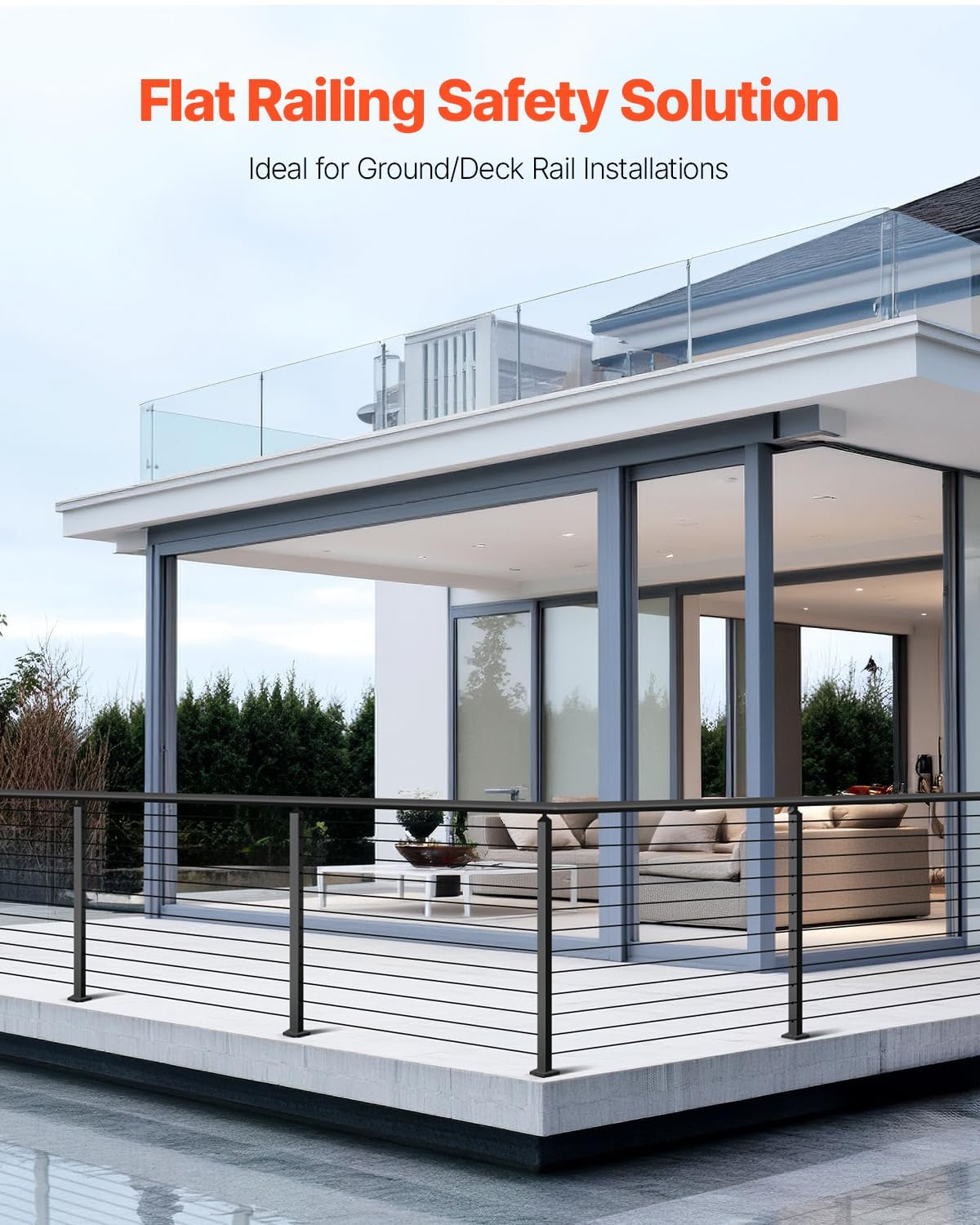 VEVOR 4 Pack Cable Railing Post, 42"x2"x2" Level Drilled Deck Railing Post, SUS304 Stainless Steel Black Cable Railing System Kit for Indoor Outdoor Deck Balcony, 4JZLGZXHS106URZU0001V0 VEVOR