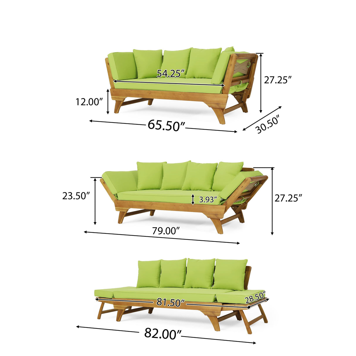 Christopher Knight Home Serene Outdoor Expandable Daybed with Cushions - Acacia Wood - Teak/Light Green/Khaki Christopher Knight Home