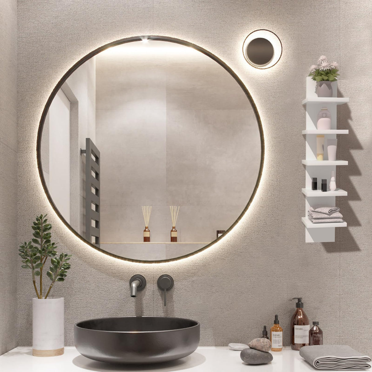 Bloddream 5 Tier Wall Shelves White, Vertical Column Shelf Floating Storage Home Decor Organizer Tall Tower Design Utility Shelving Bedroom Living Room, 30.7, 31