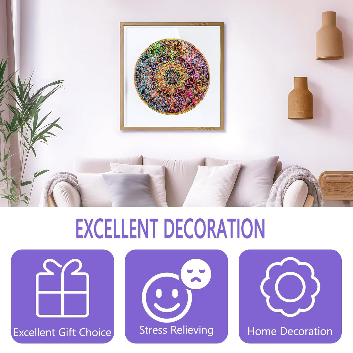 Wooden Puzzles for Adults - Mandala Wooden Puzzle, Unique Dreamland Wooden Jigsaw Puzzles for Adults, Wood Puzzles Adult, Perfect for Birthday Gift, Family Puzzles, Royal Size 600 Piece 17.3 x 17.3in Pijesaksa