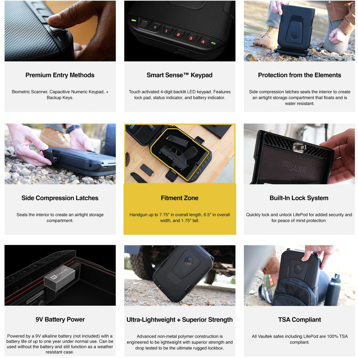 VAULTEK SIG SAUER Edition LifePod Secure Waterproof Travel Case Rugged Electronic Lock Box Travel Organizer Portable Handgun Case with Backlit Keypad (Biometric) VAULTEK