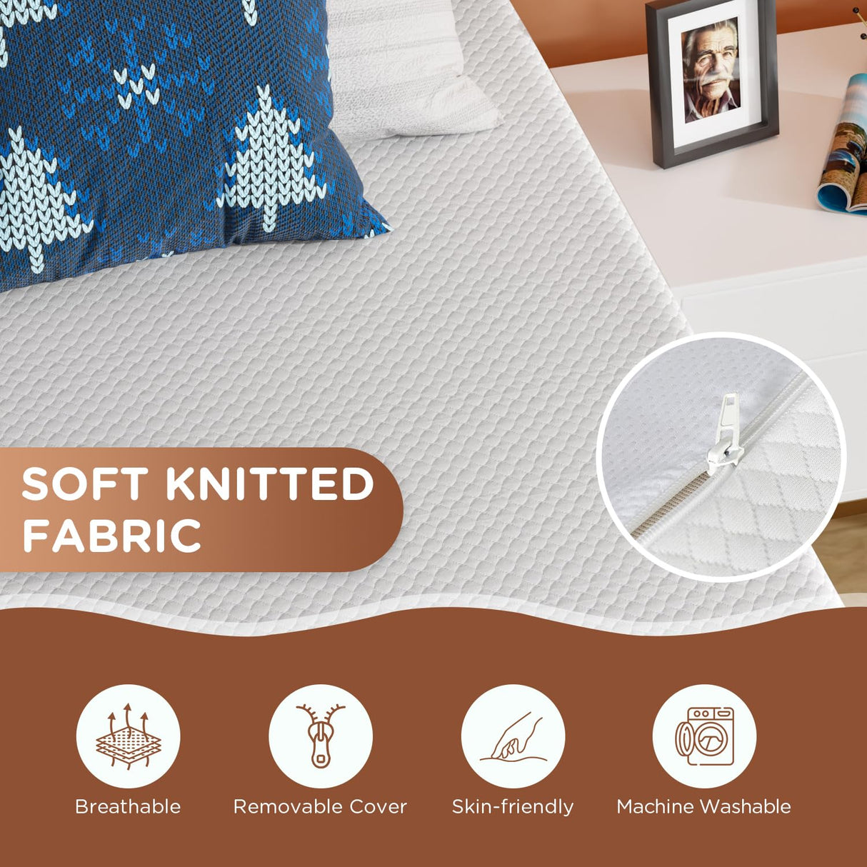 PayLessHere 14 Inch Twin Mattress Base Foam Mattress,Removable Soft Cover,Bunk Bed, Trundle, Daybed,White,Fiberglass Free PayLessHere